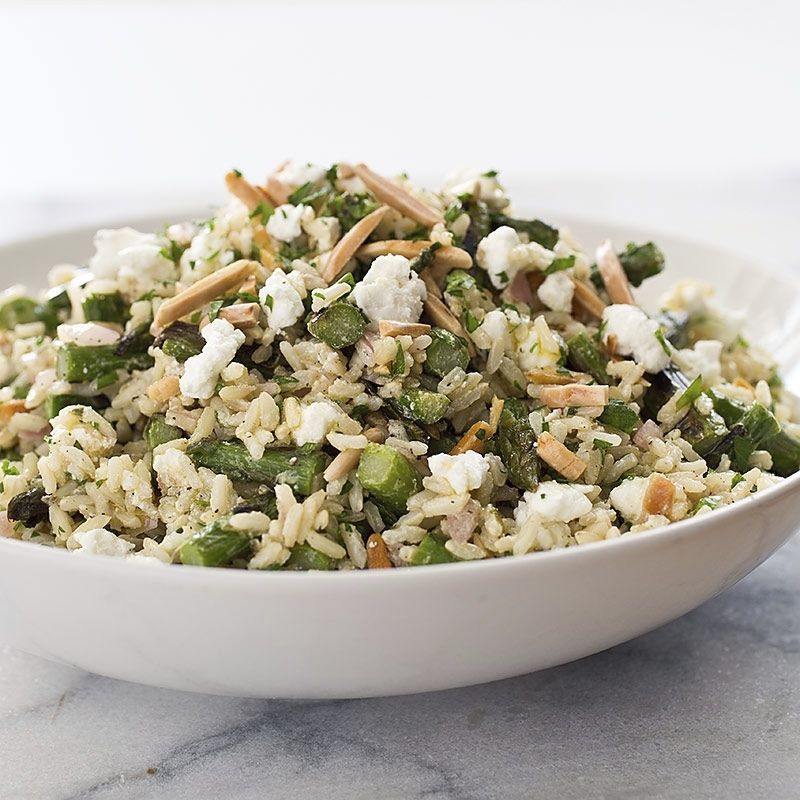 Food Column ATK Brown Rice Salad with Asparagus and Goat Cheese